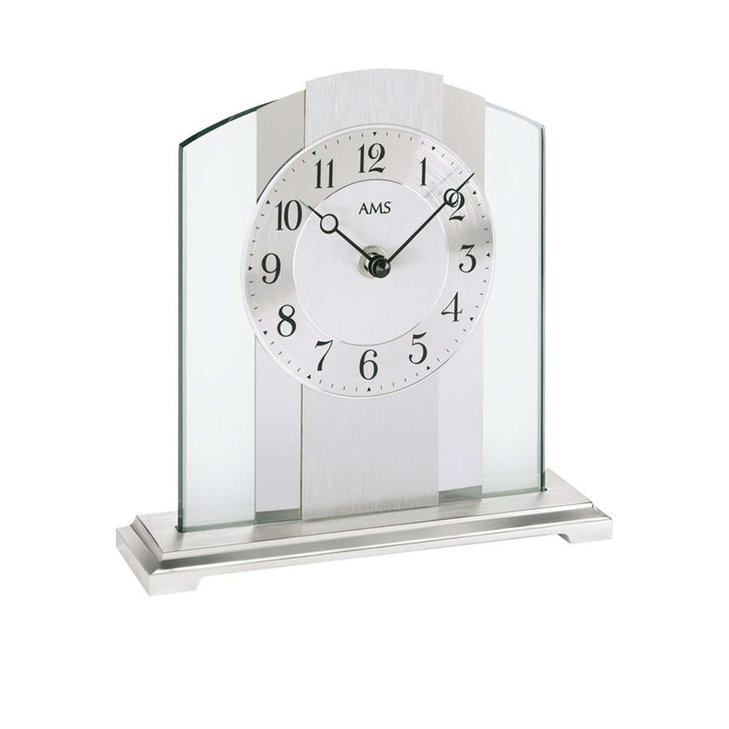 AMS T1120 Tischuhr mit Metallsockel, Mineralglas und Aluminium-Applikation