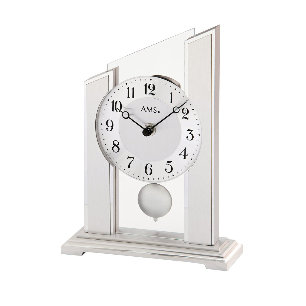 AMS T1169 Tischuhr mit Holzgehäuse, Aluminium-Applikation und Quarz-Pendelwerk
