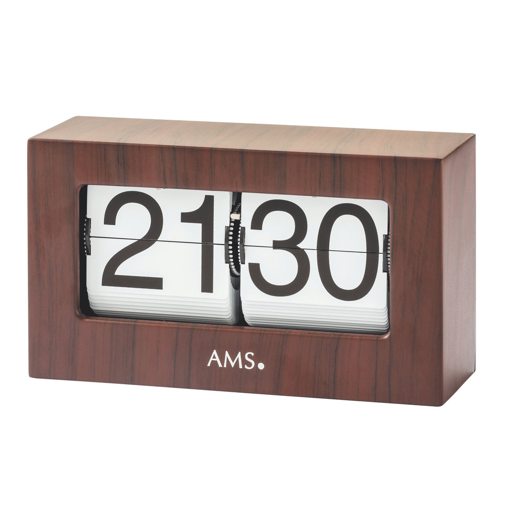 AMS T1177 Tischuhr mit braun-schwarzem Metallgehäuse und 24h-Zifferblatt