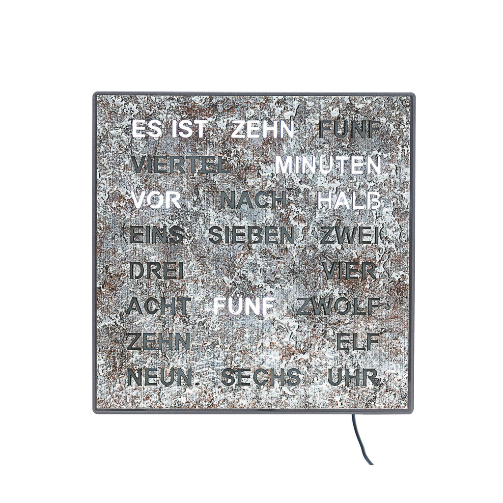 AMS T1239 Tischuhr mit LED-Wortuhr und Metallic-Zifferblatt