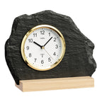 AMS F5115 Funk-Tischuhr mit Holzgehäuse, Schiefer und Gold-Frontring