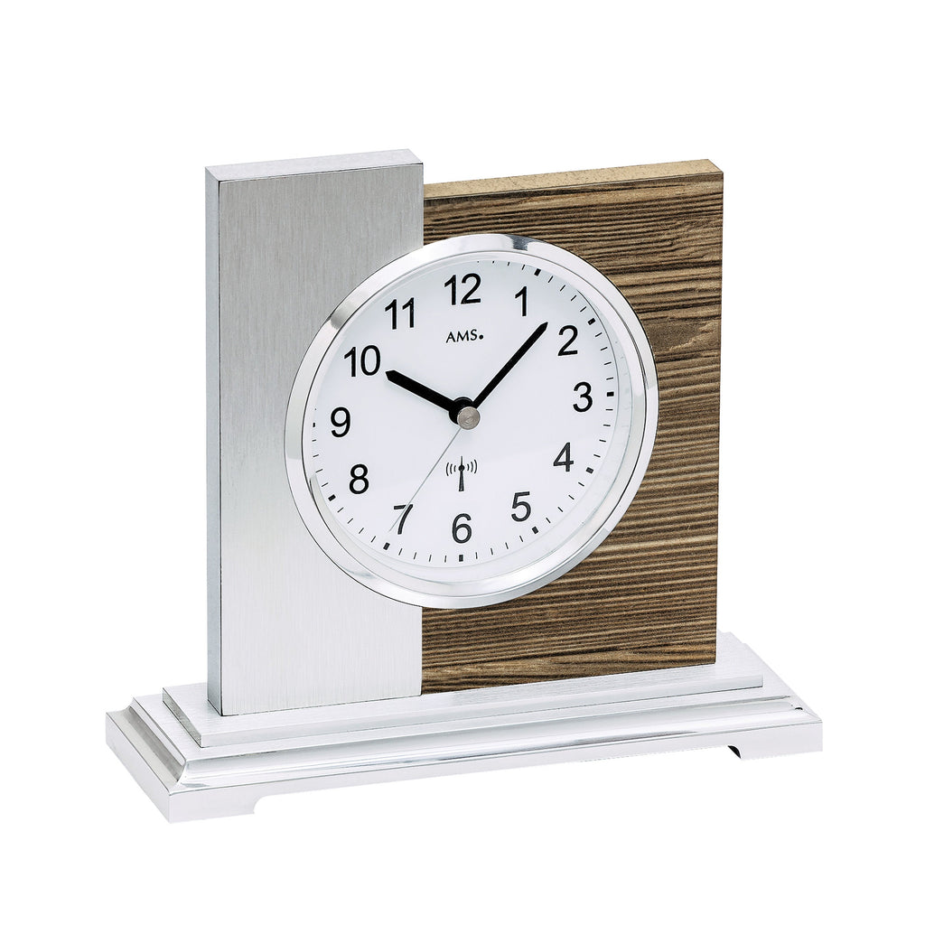 AMS F5149 Funk-Tischuhr mit Holzgehäuse und Aluminium-Auflage