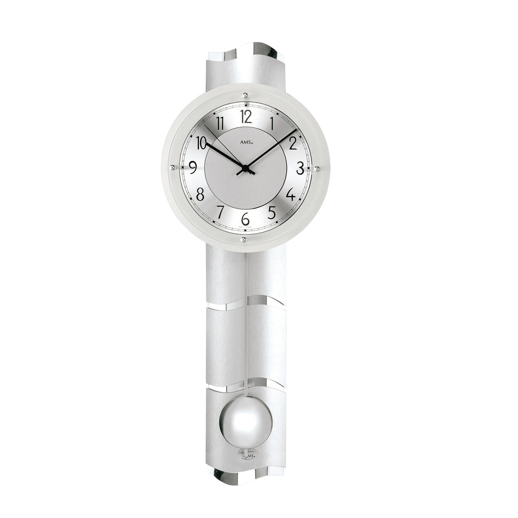 AMS F5215 Pendel-Funkwanduhr mit geschwungener Rückwand und Aluminium-Chrom