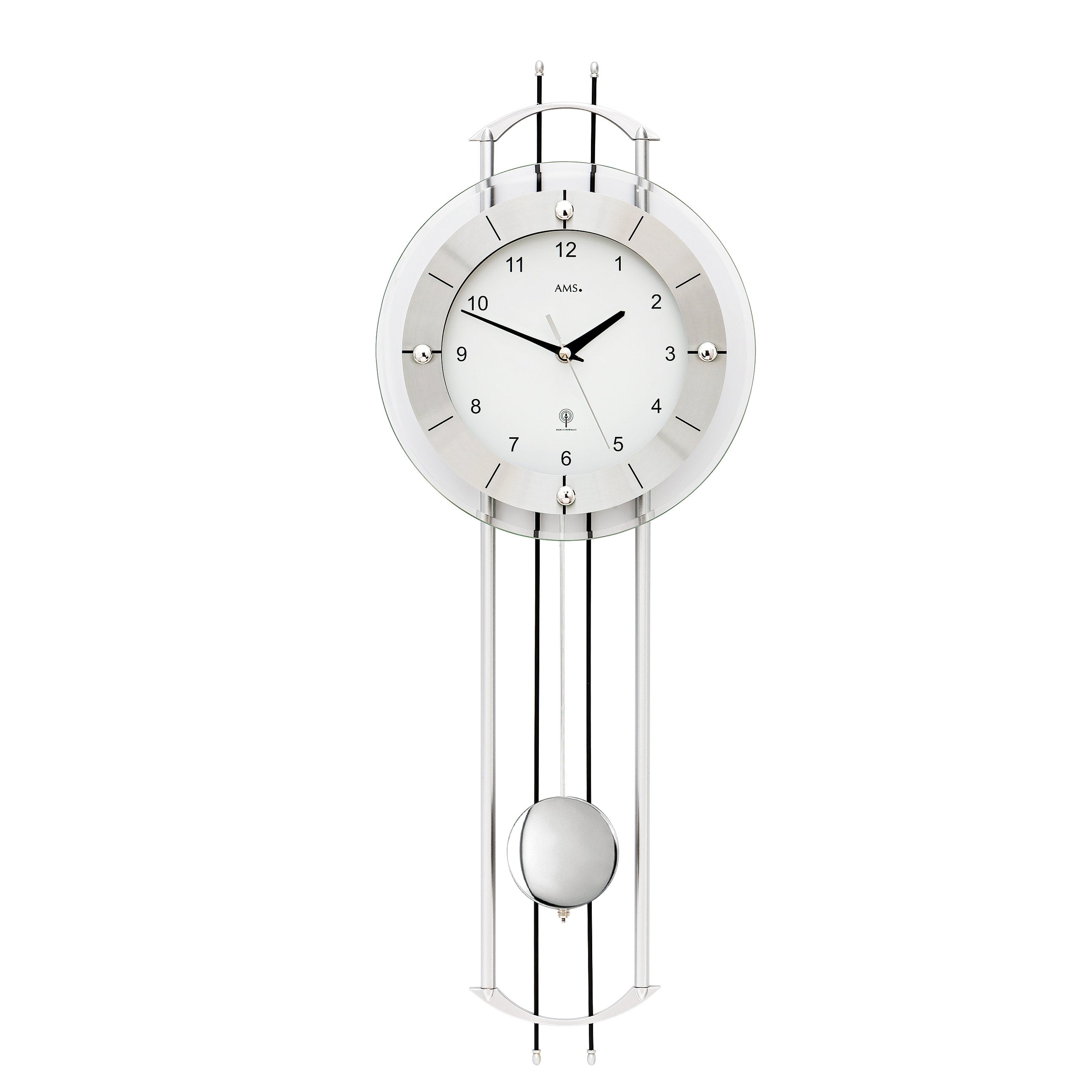 AMS F5248 Pendel-Funkwanduhr mit lackierten Metallstäben