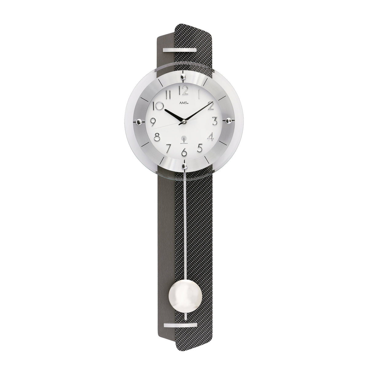 AMS F5264 Pendel-Funkwanduhr mit Carbon-Applikation auf Holzrückwand