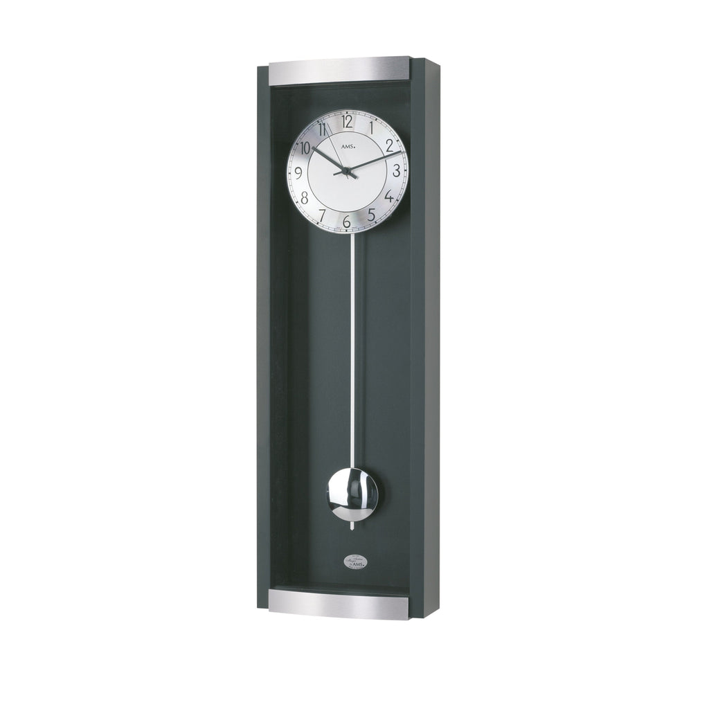 AMS F5285-11 Pendel-Funkwanduhr mit schwarzlackiertem Holzgehäuse