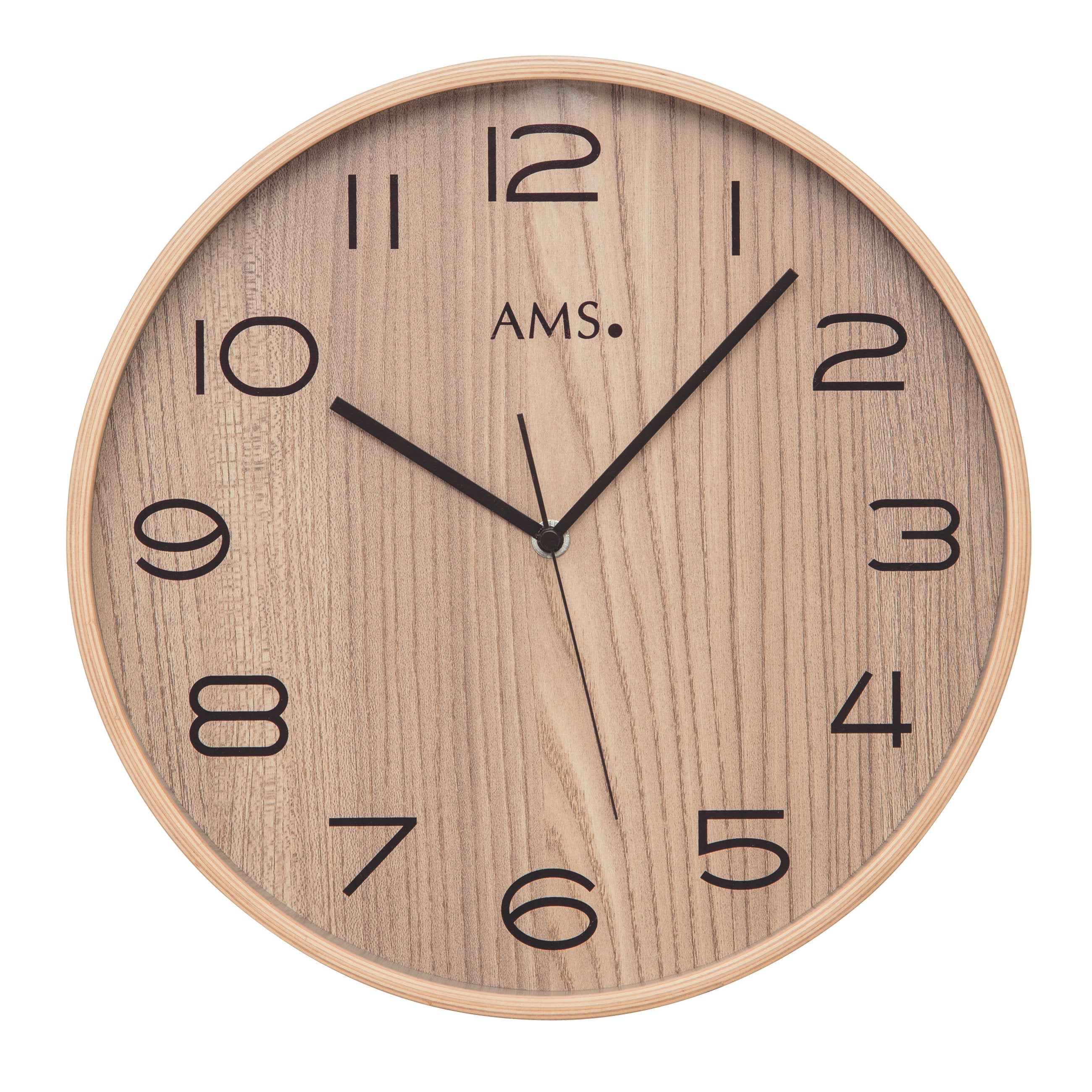 AMS F5514 Funkwanduhr mit natürlichem Holzgehäuse