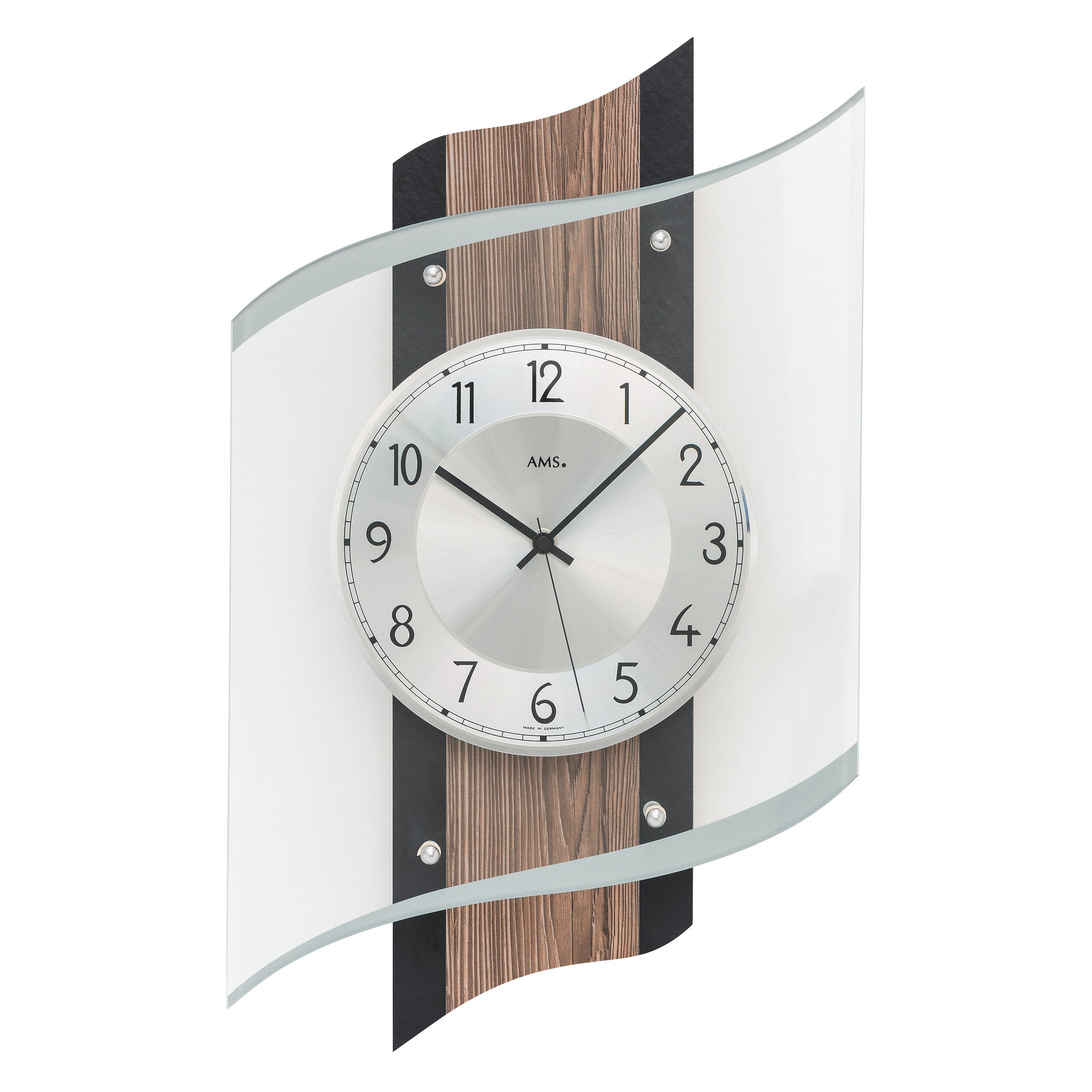 AMS F5519 Funkwanduhr mit Fossilstruktur-Aluminium-Veredelung