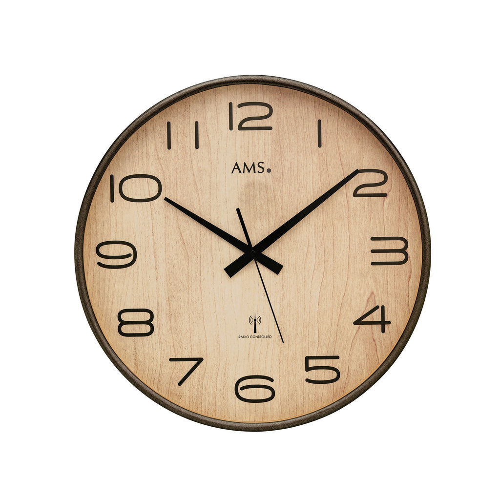 AMS F5523 Funkwanduhr mit anthrazitlackiertem Holzgehäuse