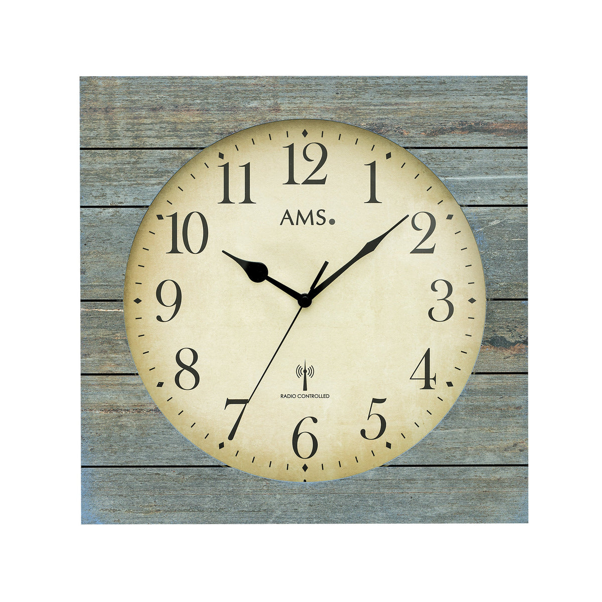 AMS F5549 Funkwanduhr mit Holzgehäuse und Antik-Finish