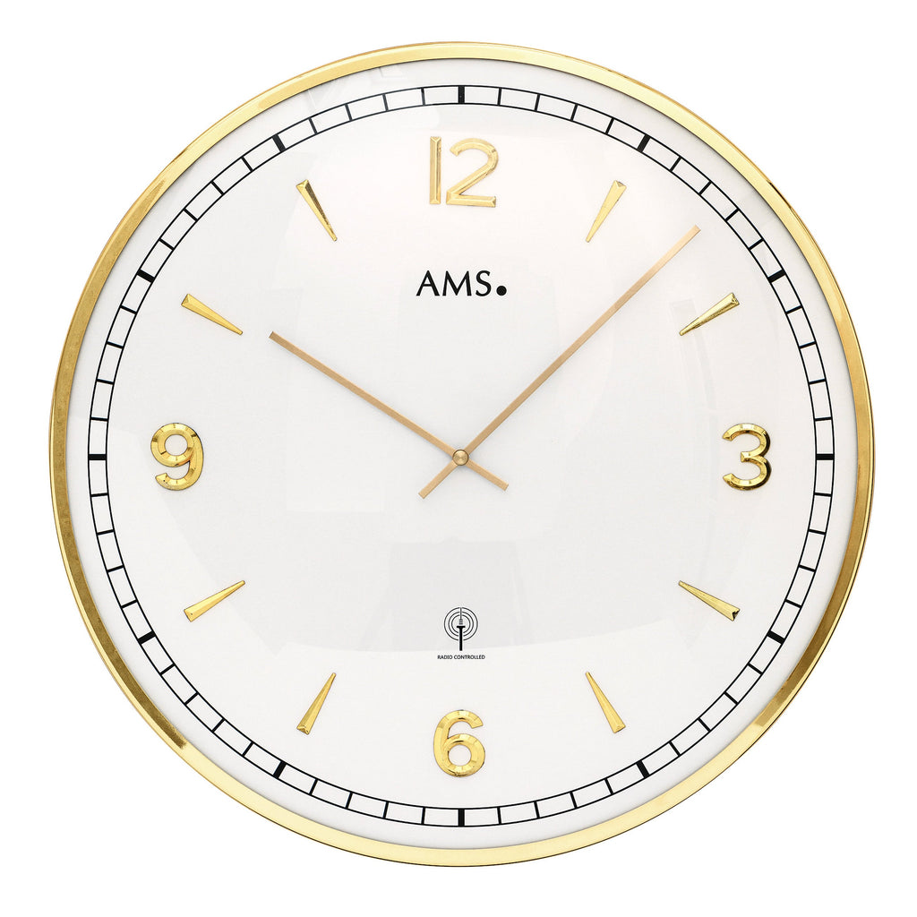AMS F5609 Funkwanduhr mit messinglackiertem Aluminium-Frontring