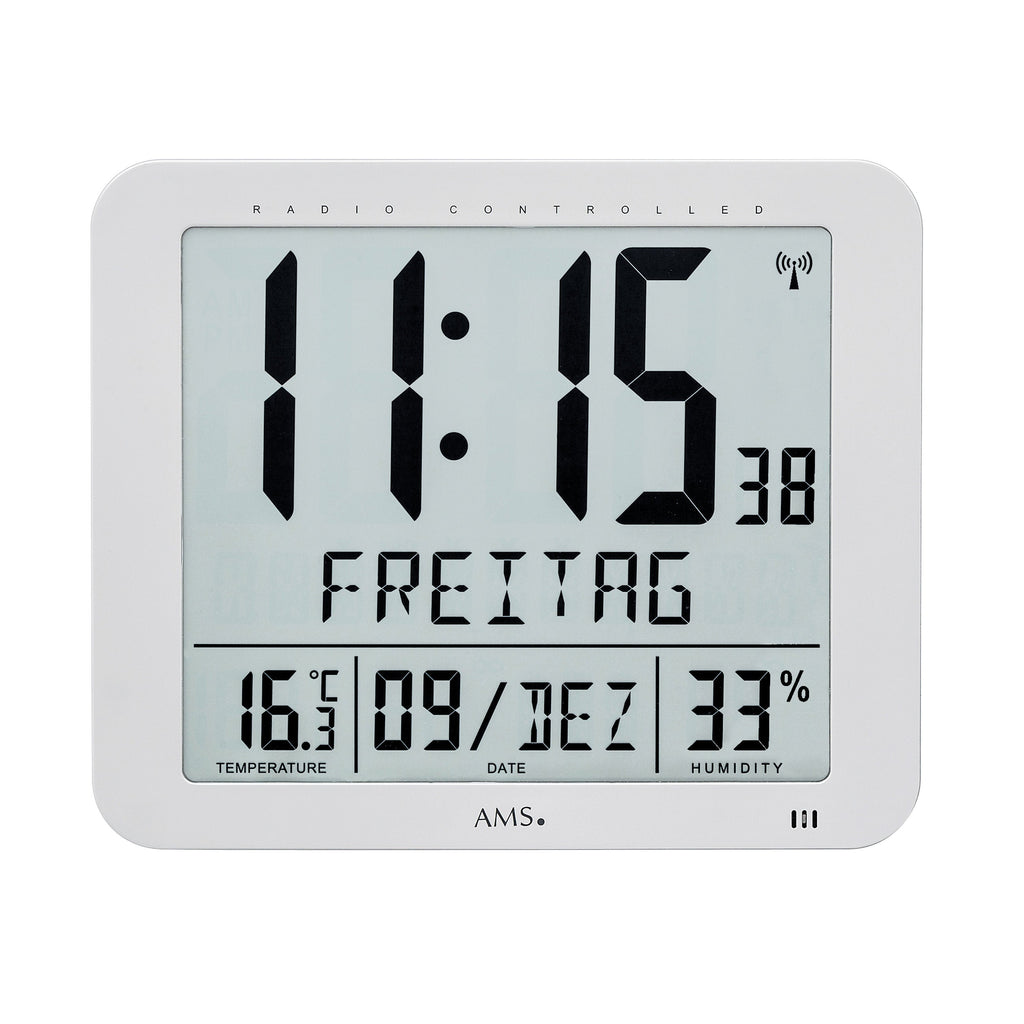 AMS F5884 Funkwanduhr mit digitaler LCD-Anzeige und Raumklimadaten