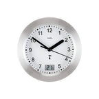 AMS F5923 Funkwanduhr mit silbernem Aluminium-Frontring und Temperaturanzeige