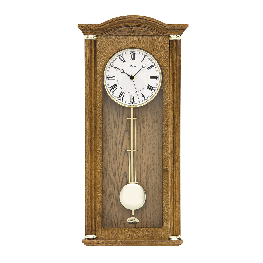 AMS W7014-4 Pendelwanduhr mit Eichen-Holzgehäuse und Schlagwerk