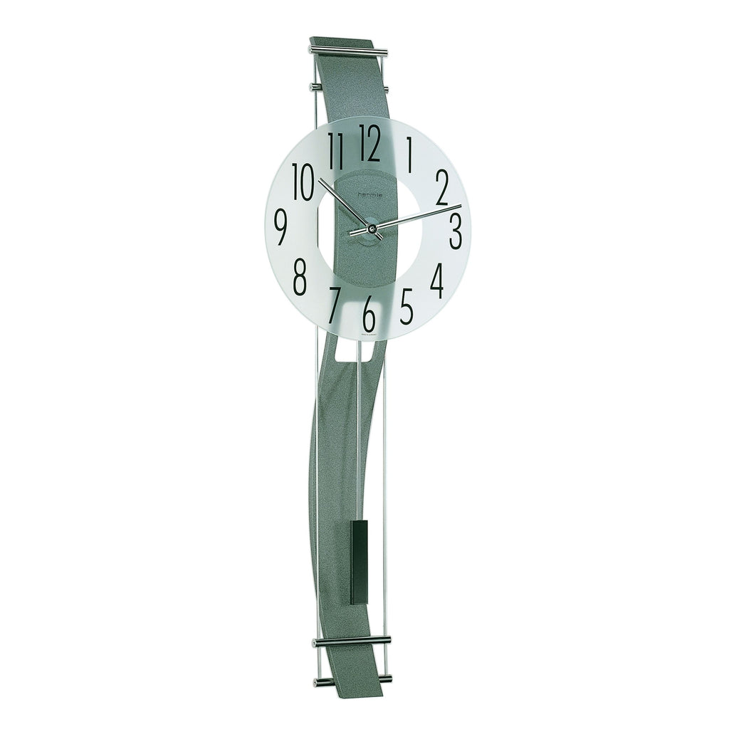 Hermle 70644-292200 Regulateur Kennington grau mit geschwungener Holzrückwand und Glaszifferblatt