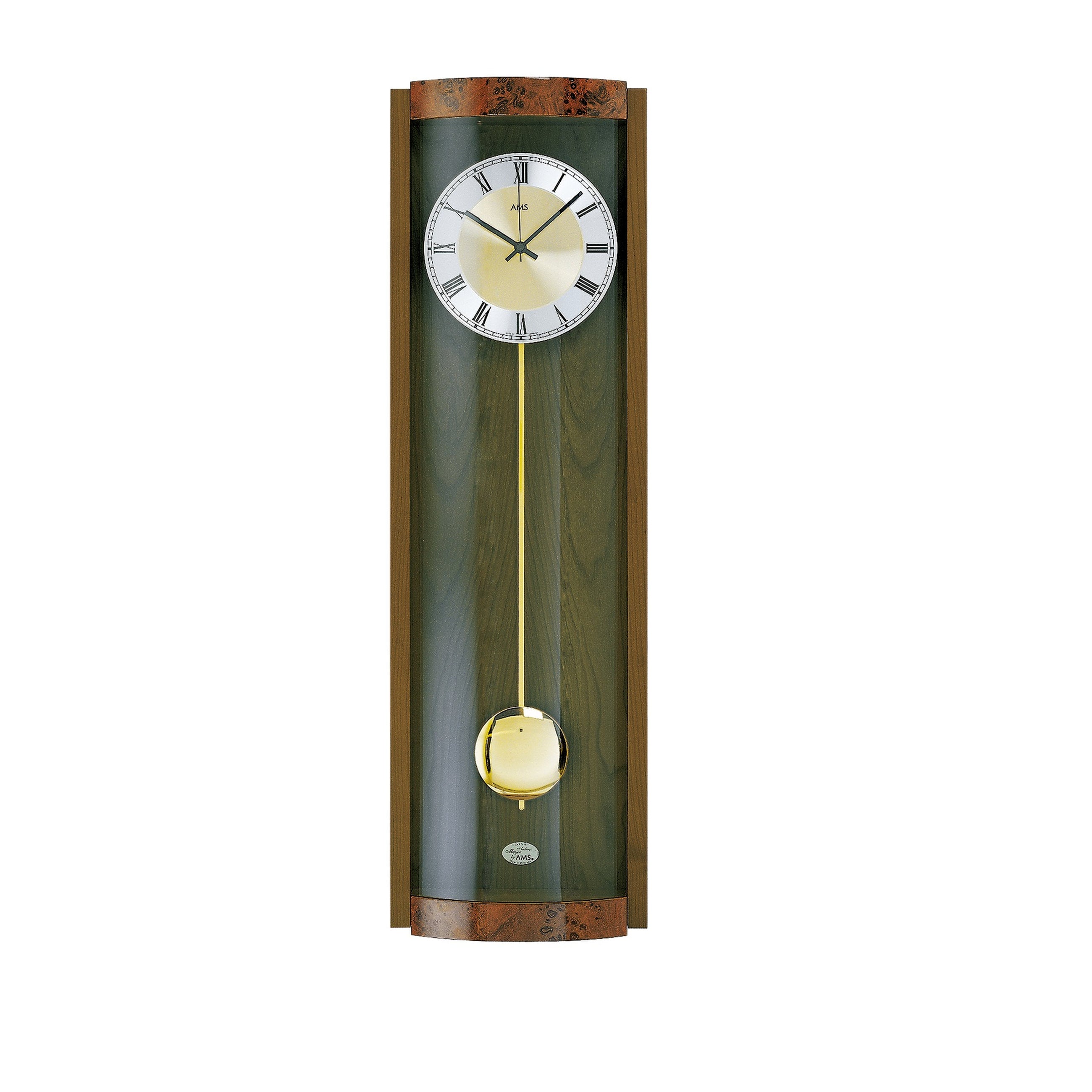 AMS W7087-1 Pendelwanduhr mit Nussbaum-Massivholz und Wurzelholz-Finish