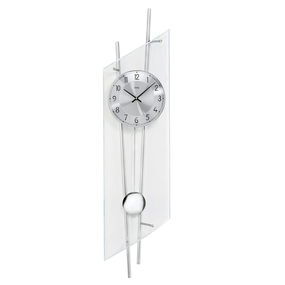 AMS W7200 Pendelwanduhr mit Metallgehäuse und facettiertem Mineralglas