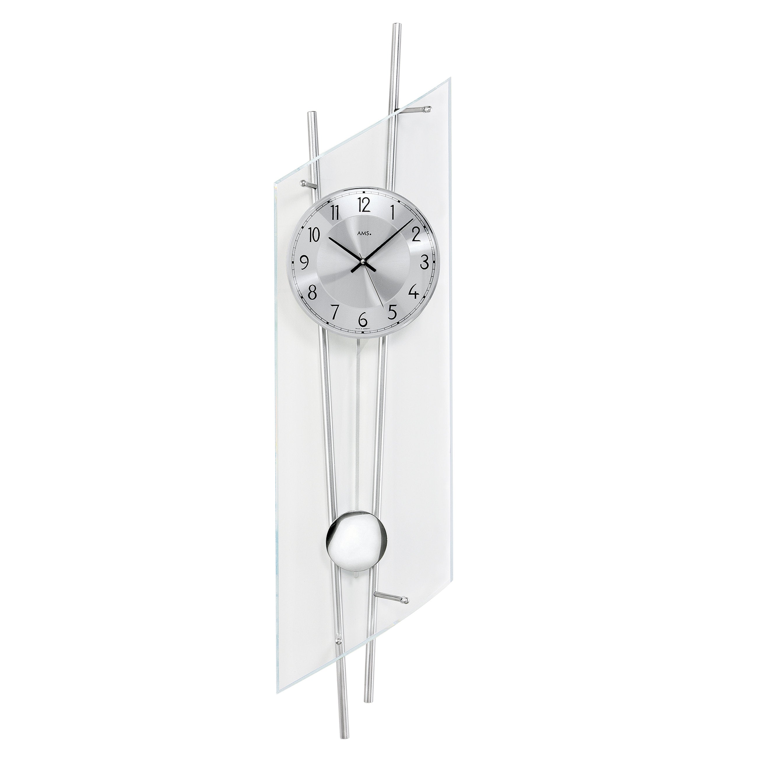 AMS W7200 Pendelwanduhr mit Metallgehäuse und facettiertem Mineralglas