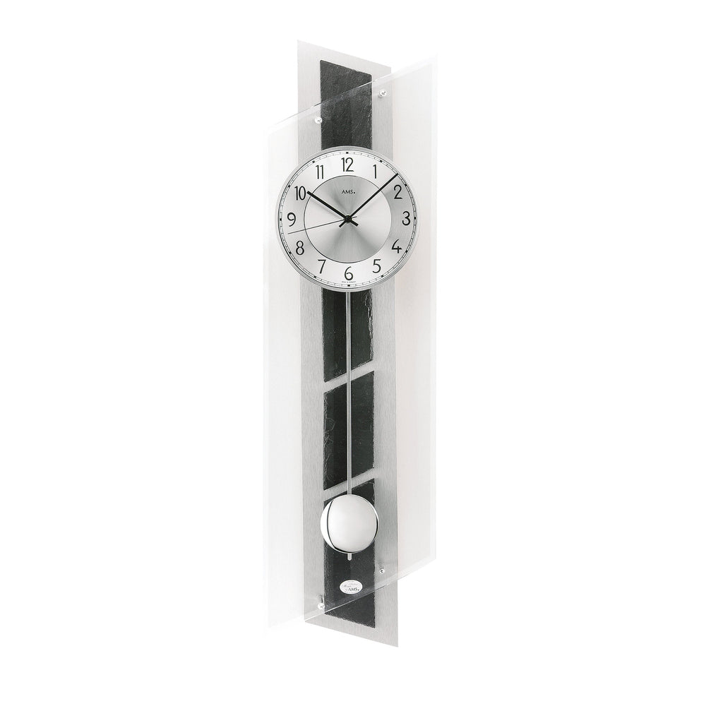 AMS W7217 Pendelwanduhr mit Aluminium und Schiefer-Auflage