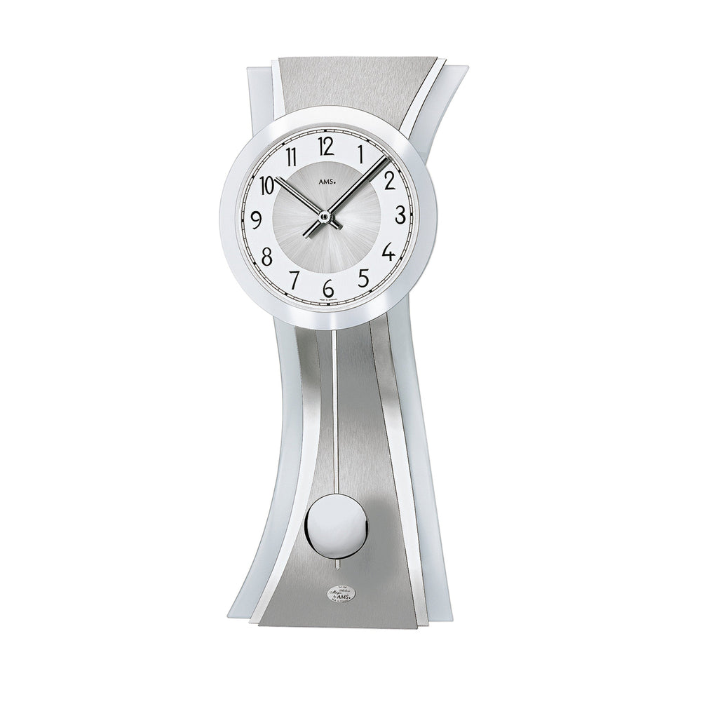 AMS W7268 Pendelwanduhr mit geschwungenem satinierten Glas und Aluminium