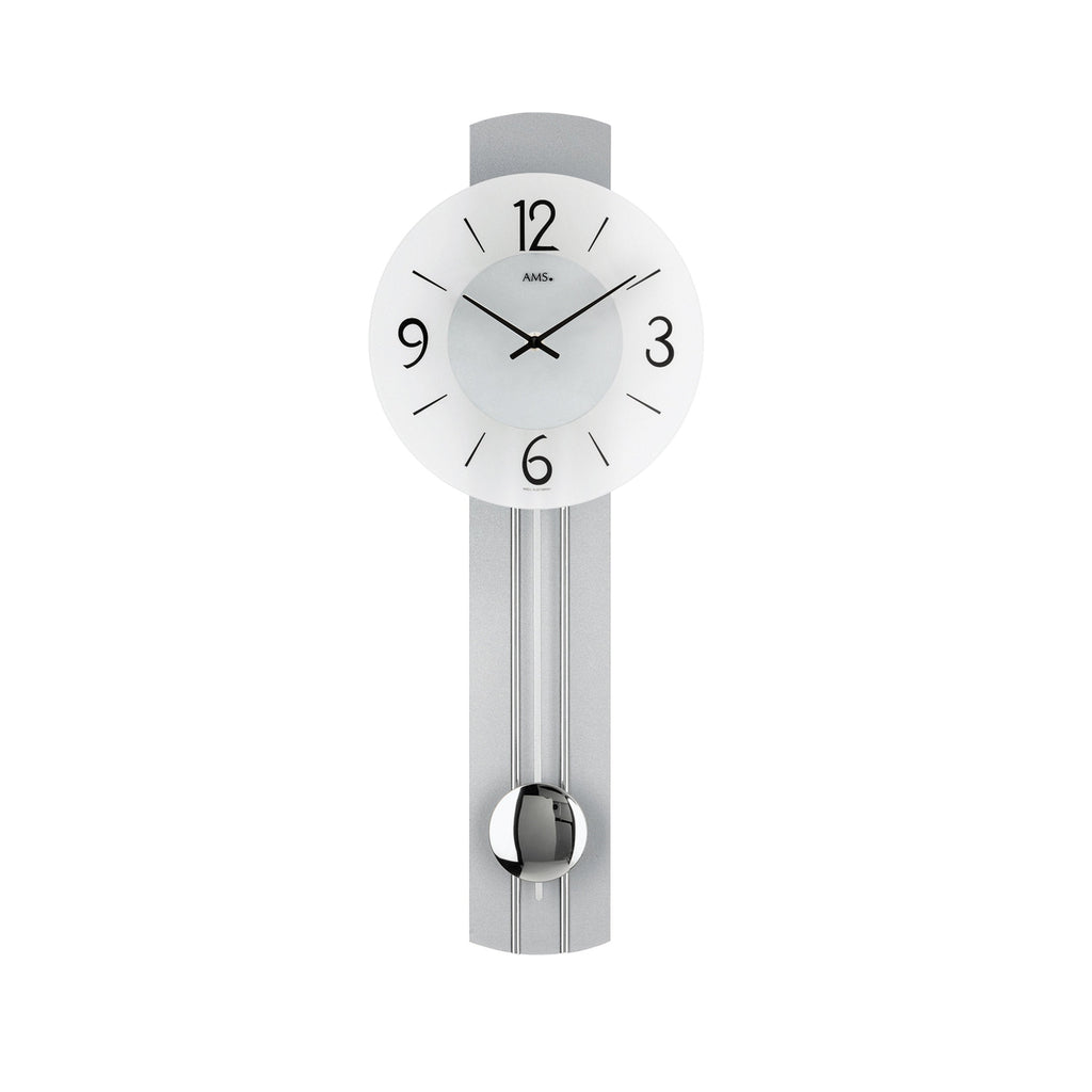 AMS W7275 Pendelwanduhr mit silberlackierter Holzrückwand