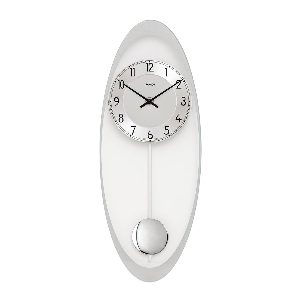 AMS W7416 Pendelwanduhr mit silberfarben bedrucktem Mineralglas