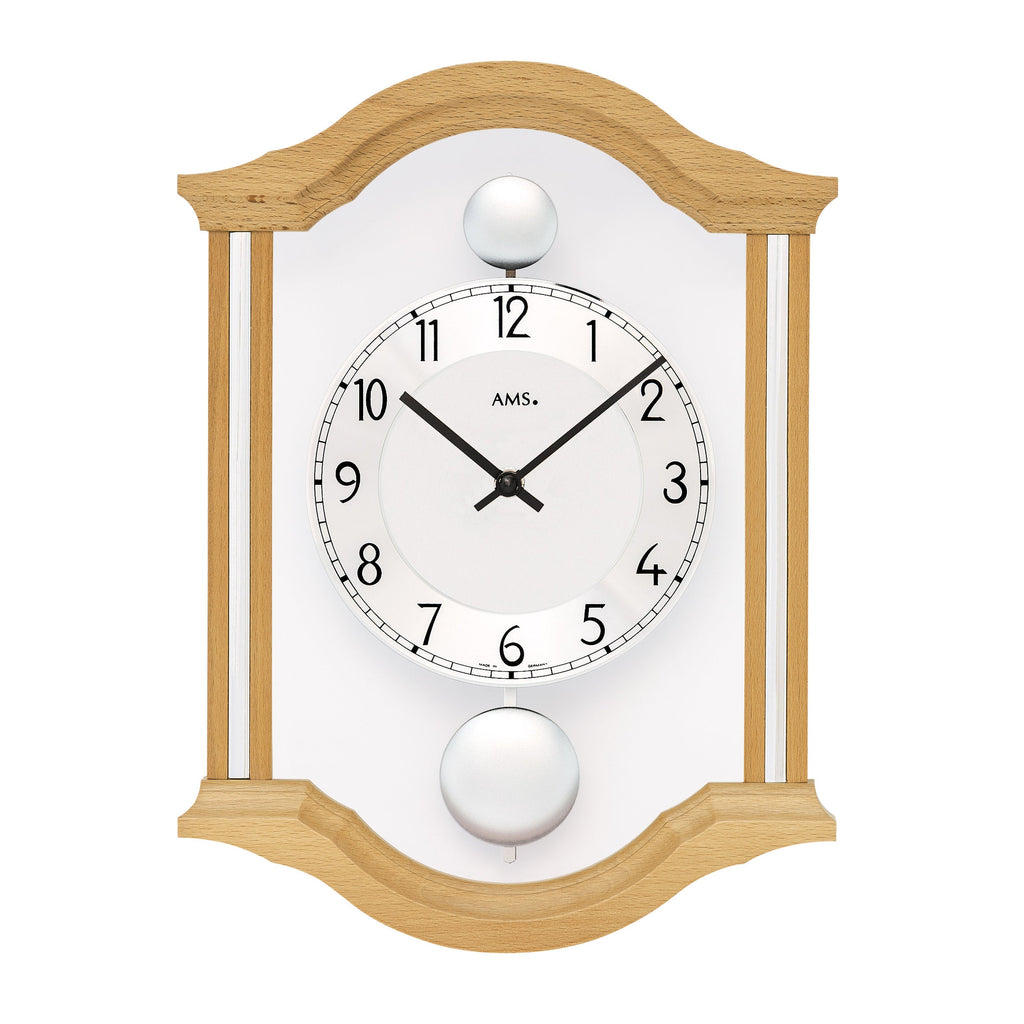 AMS W7447-18 Wanduhr mit massivem Buchenholzgehäuse
