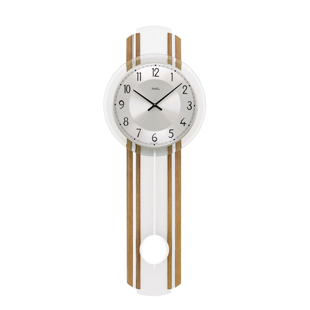 AMS W7475 Pendelwanduhr mit Massivholz Eiche lackiert