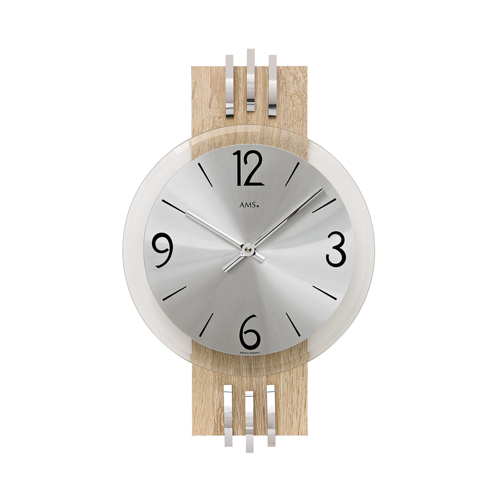 AMS W9228 Wanduhr mit Sonoma-Holzrückwand und Aluminium-Zifferblatt