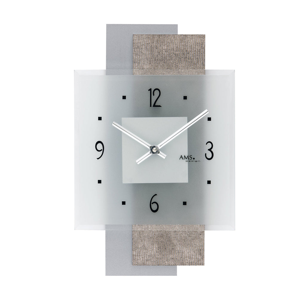 AMS W9443 Wanduhr mit Design-Kunstleder auf Holzrückwand