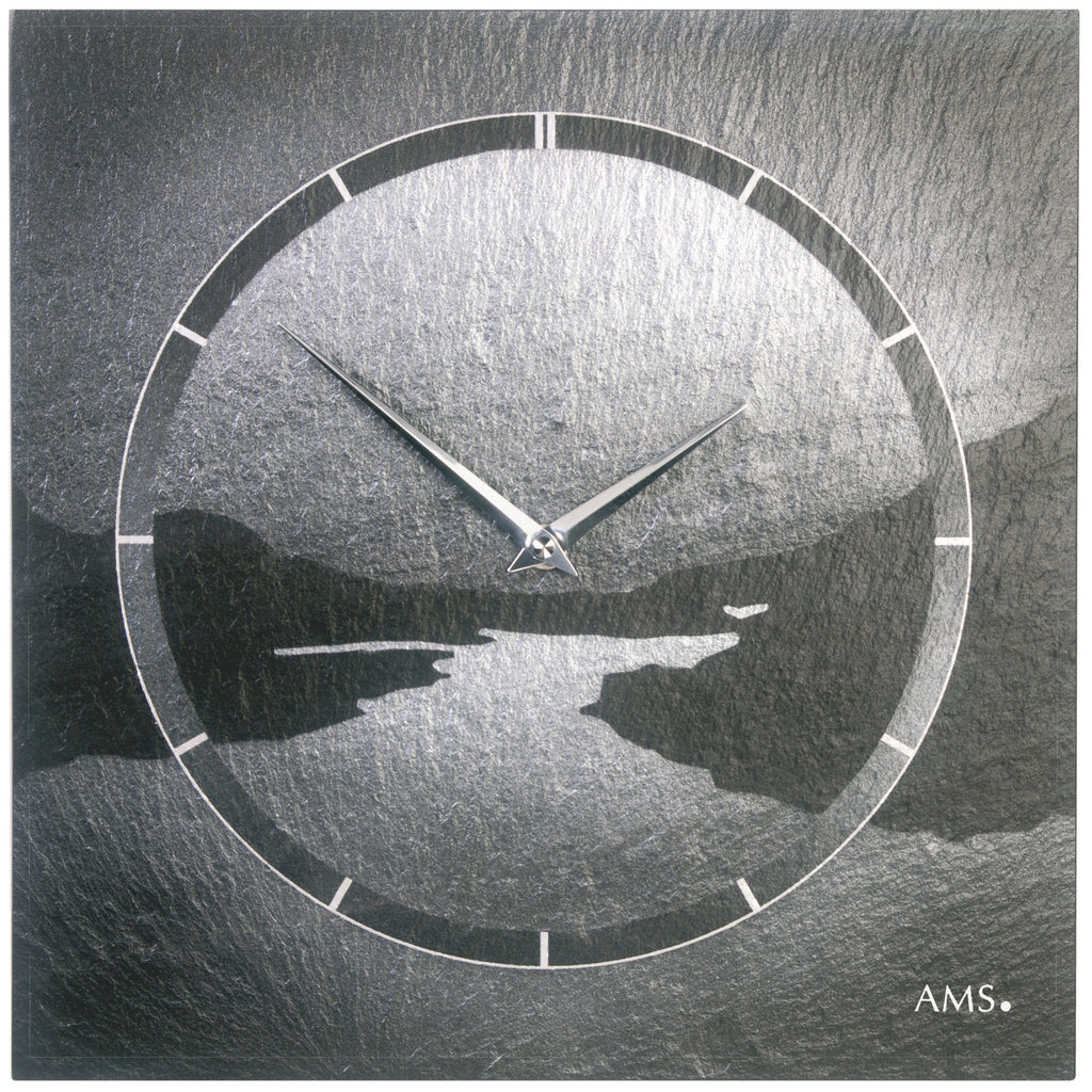 AMS W9512 Wanduhr mit Naturschiefer und Airbrush-Design