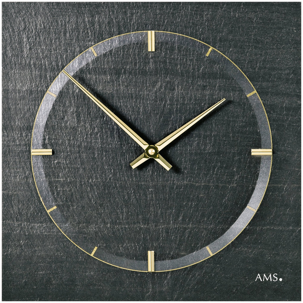 AMS W9516 Wanduhr mit Naturschiefer, Airbrush-Design und Aluminium-Applikation