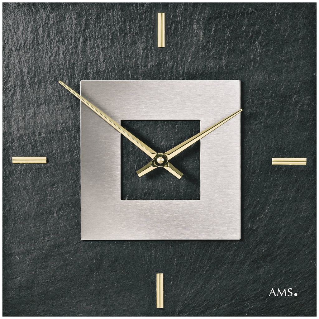 AMS W9525 Wanduhr mit Naturschiefer und Aluminium-Applikation
