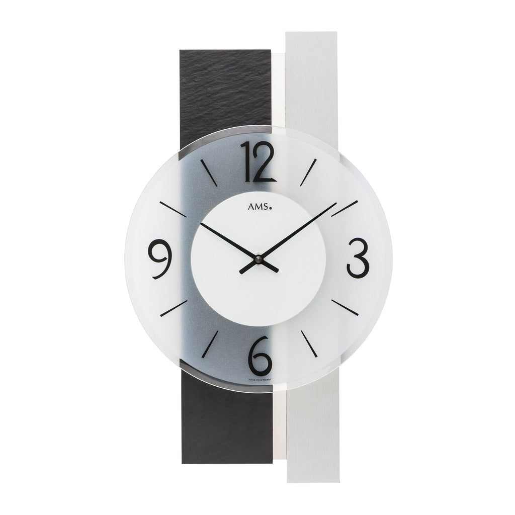AMS W9555 Wanduhr mit Holzgehäuse und Schiefer-Aluminium-Auflage