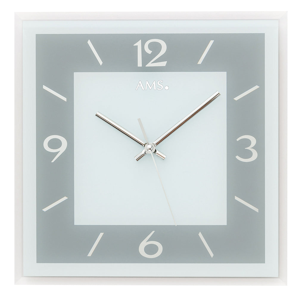 AMS W9573 Wanduhr mit facettiertem Spiegelglas blaugrau