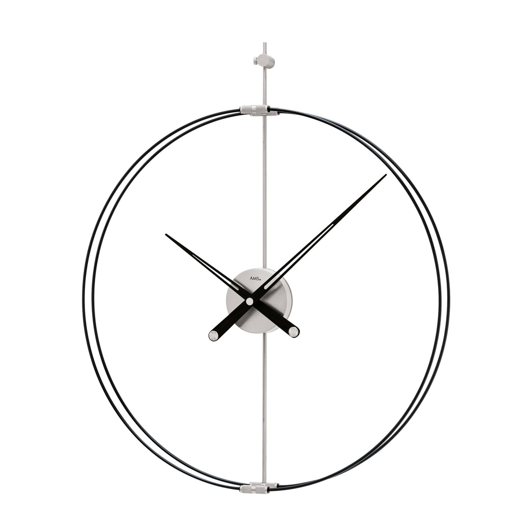 AMS W9656 Wanduhr mit Metall-Carbon-Design und Holzzeigern