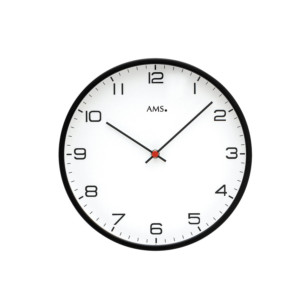 AMS W9659 Wanduhr mit schwarz lackiertem Metallgehäuse