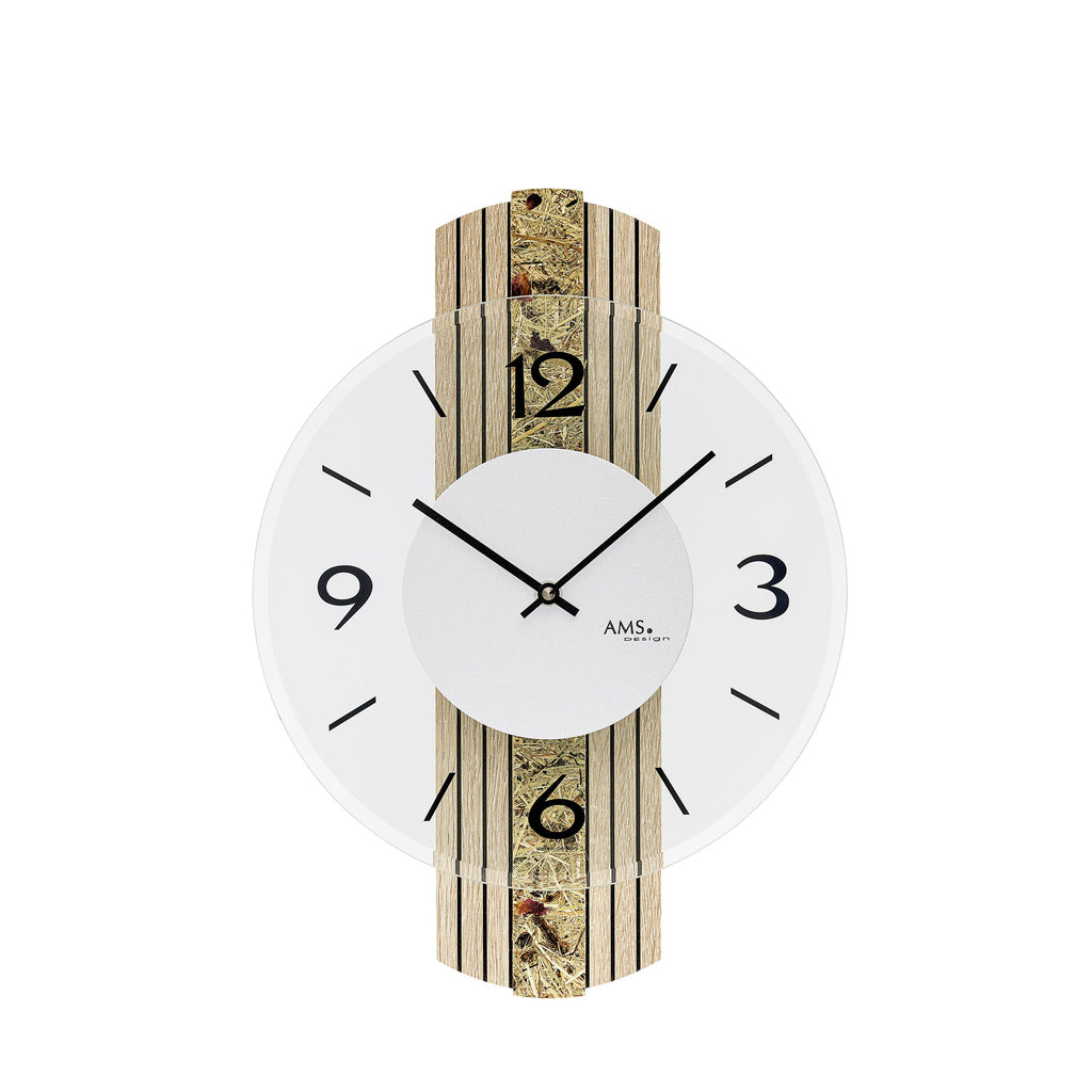 AMS W9674 Wanduhr mit Holzgehäuse Sonoma und Almheu-Auflage