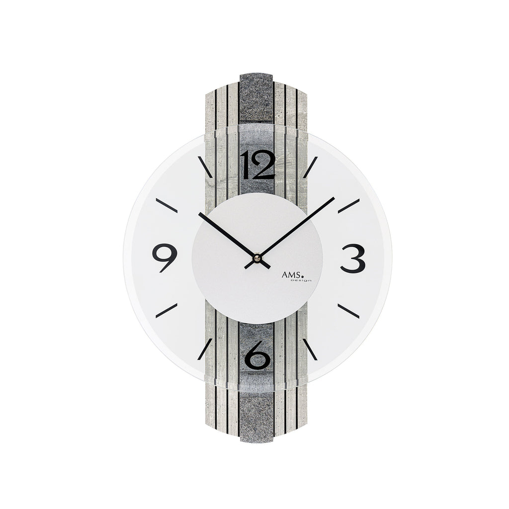 AMS W9675 Wanduhr mit Holzgehäuse und Stein-Auflage