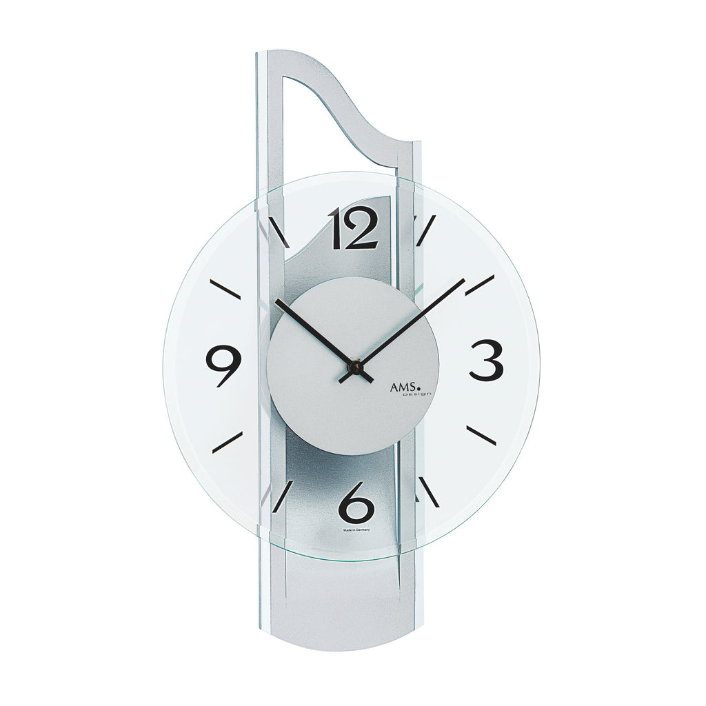 AMS W9678 Wanduhr mit 3D-Holzgehäuse silberlackiert