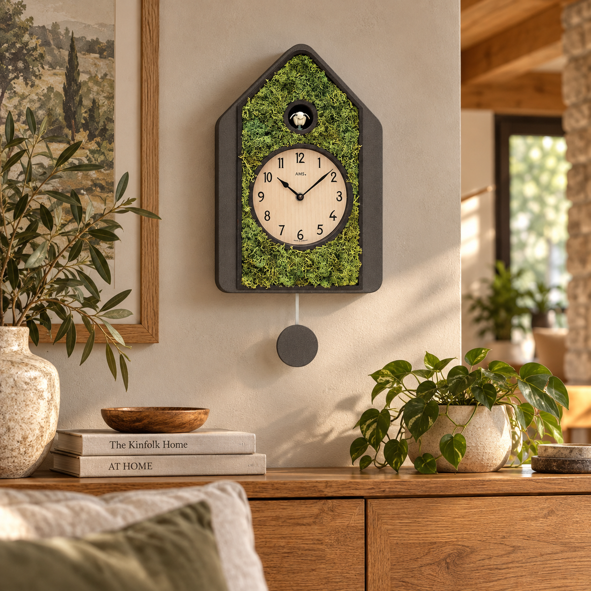 AMS W7497 Cuckoo Clock with Wooden Case and Moss Inlay