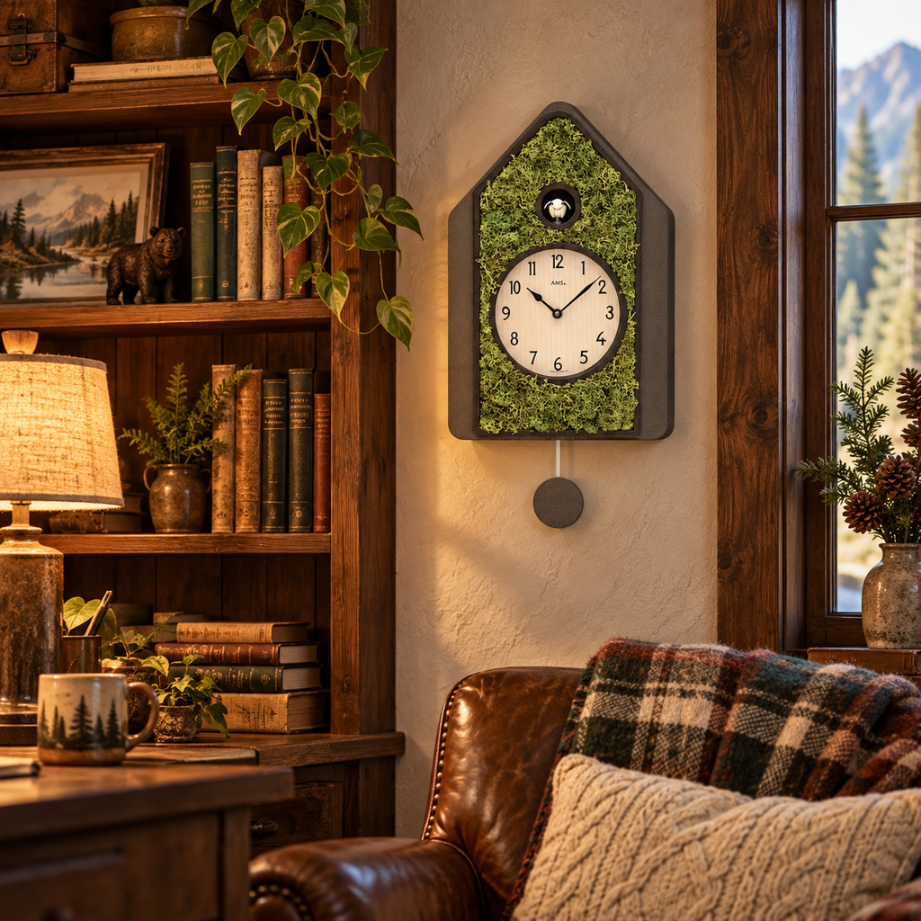 AMS W7497 Cuckoo Clock with Wooden Case and Moss Inlay