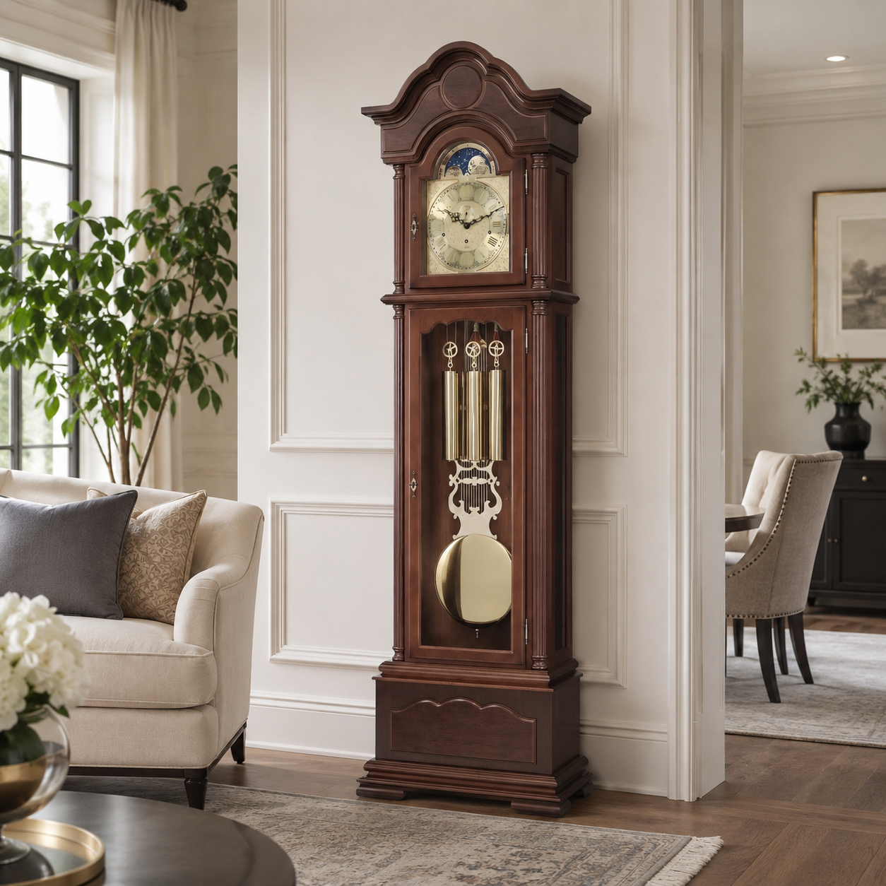 Hermle 01093-031171 Grandfather Clock Temple Walnut