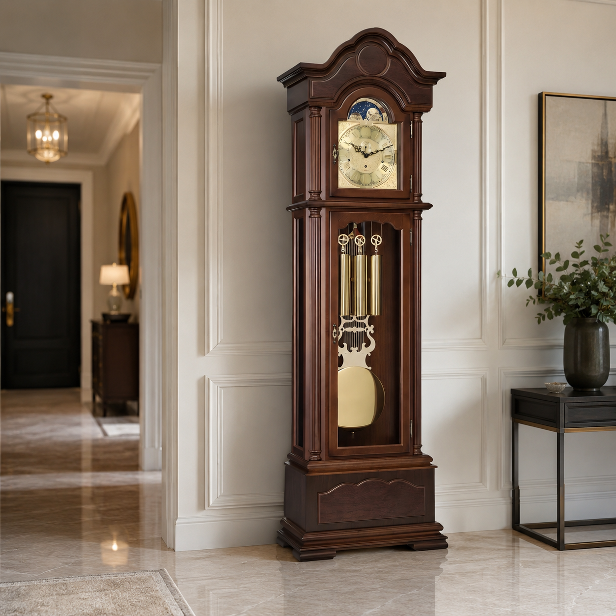 Hermle 01093-031171 Grandfather Clock Temple Walnut