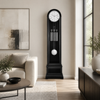 Hermle 01089-740461 Grandfather Clock Charlotte "Franz Hermle & Sohn" Black with Nickel Bezel