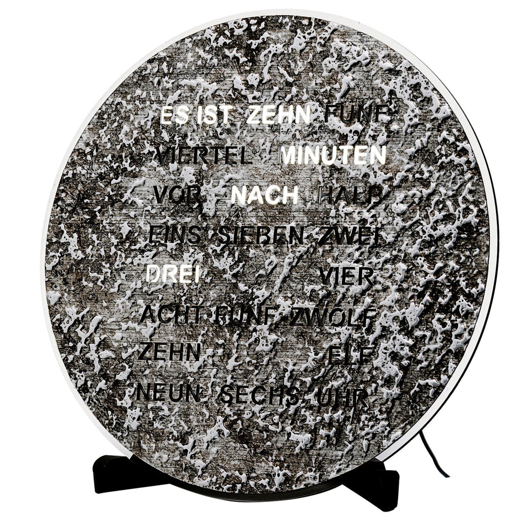 AMS T1289 Tisch- und Wanduhr mit LED-Wortuhr in Metallic-Optik