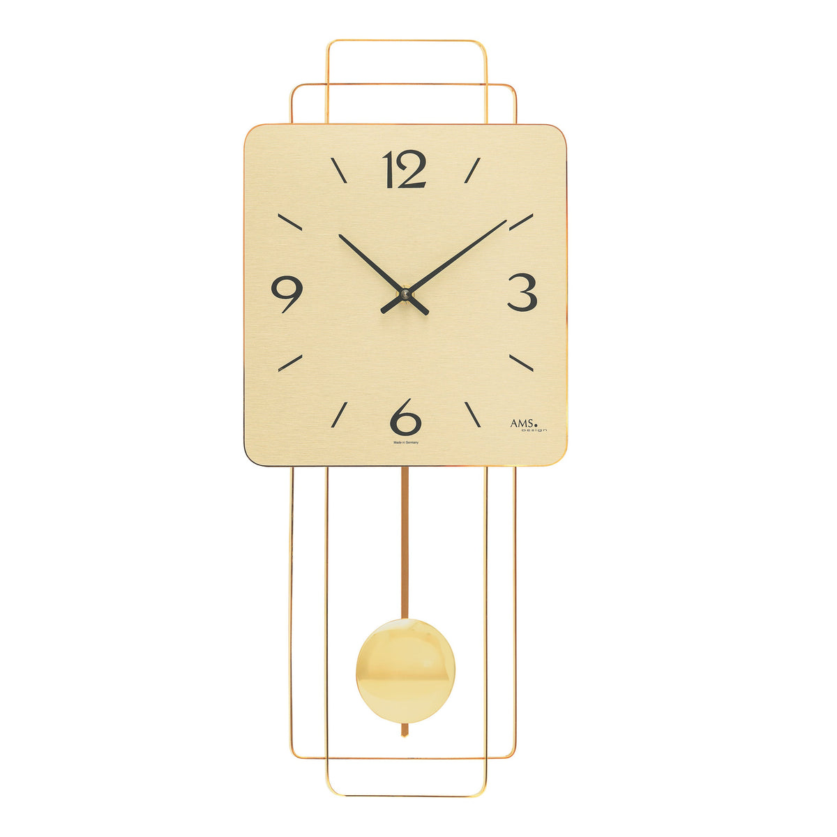 AMS W7501 Pendelwanduhr mit Holzgehäuse und Messing-Zifferblatt