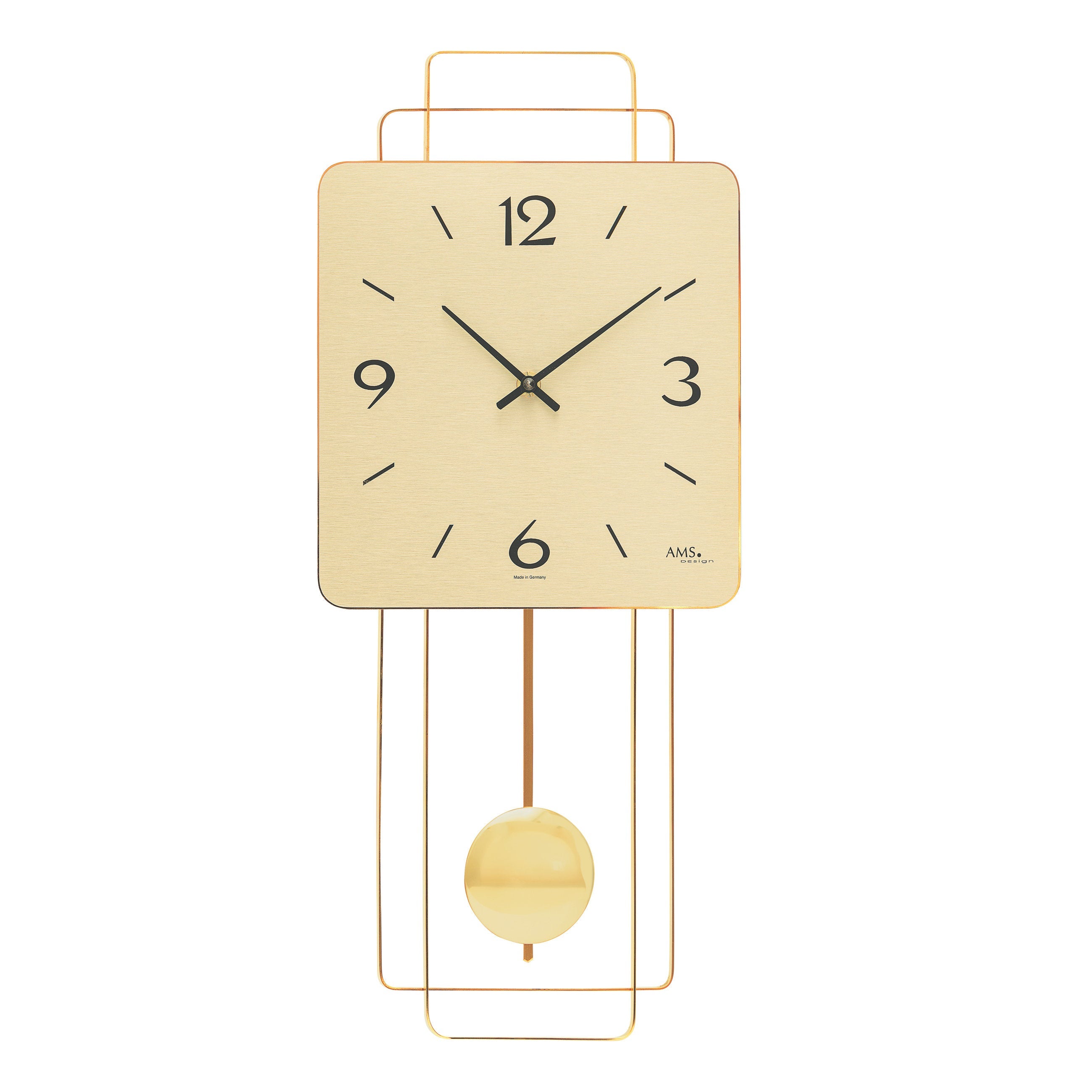 AMS W7501 Pendelwanduhr mit Holzgehäuse und Messing-Zifferblatt