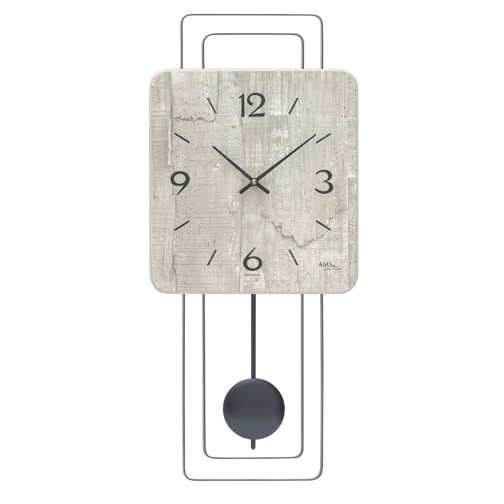 AMS W7503 Pendelwanduhr mit Holzgehäuse und Betonstruktur-Zifferblatt