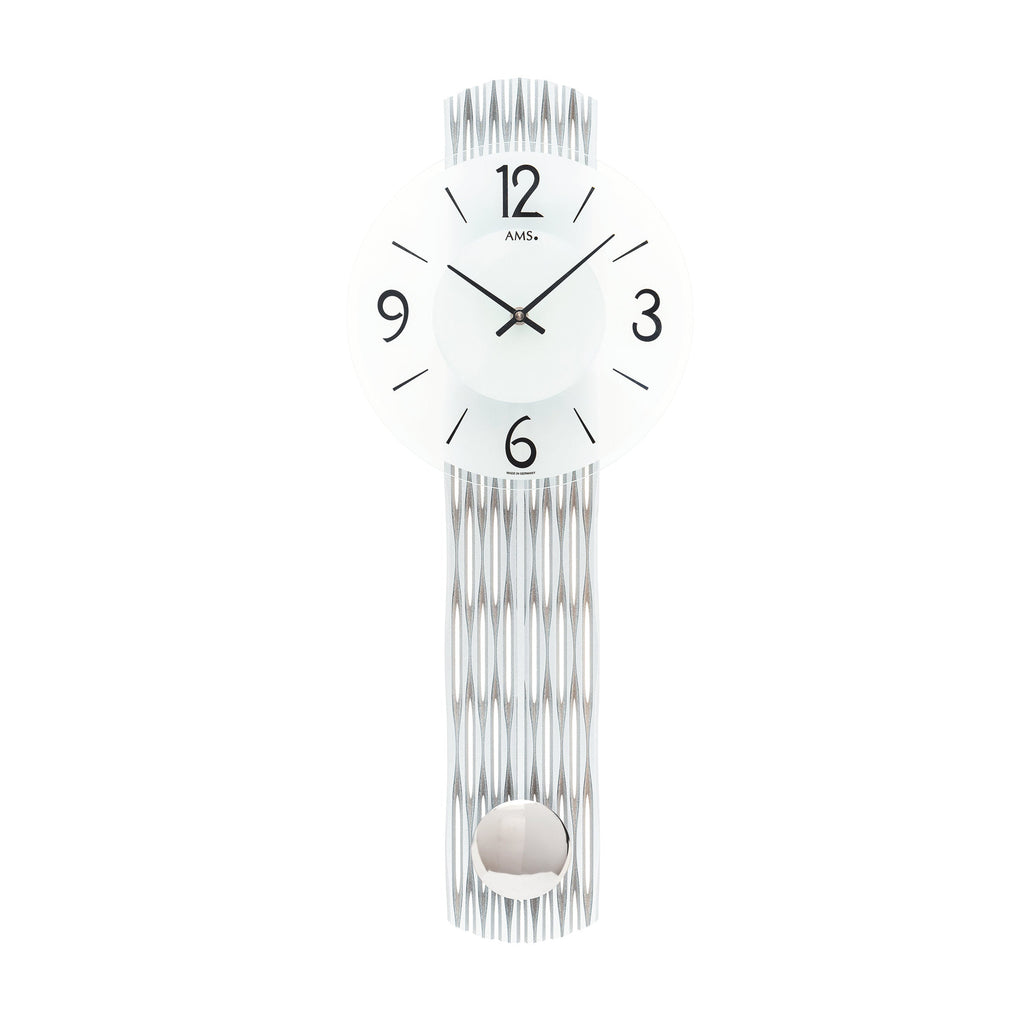 AMS W7506 Pendelwanduhr mit feingefrästem Holzgehäuse in Silberoptik